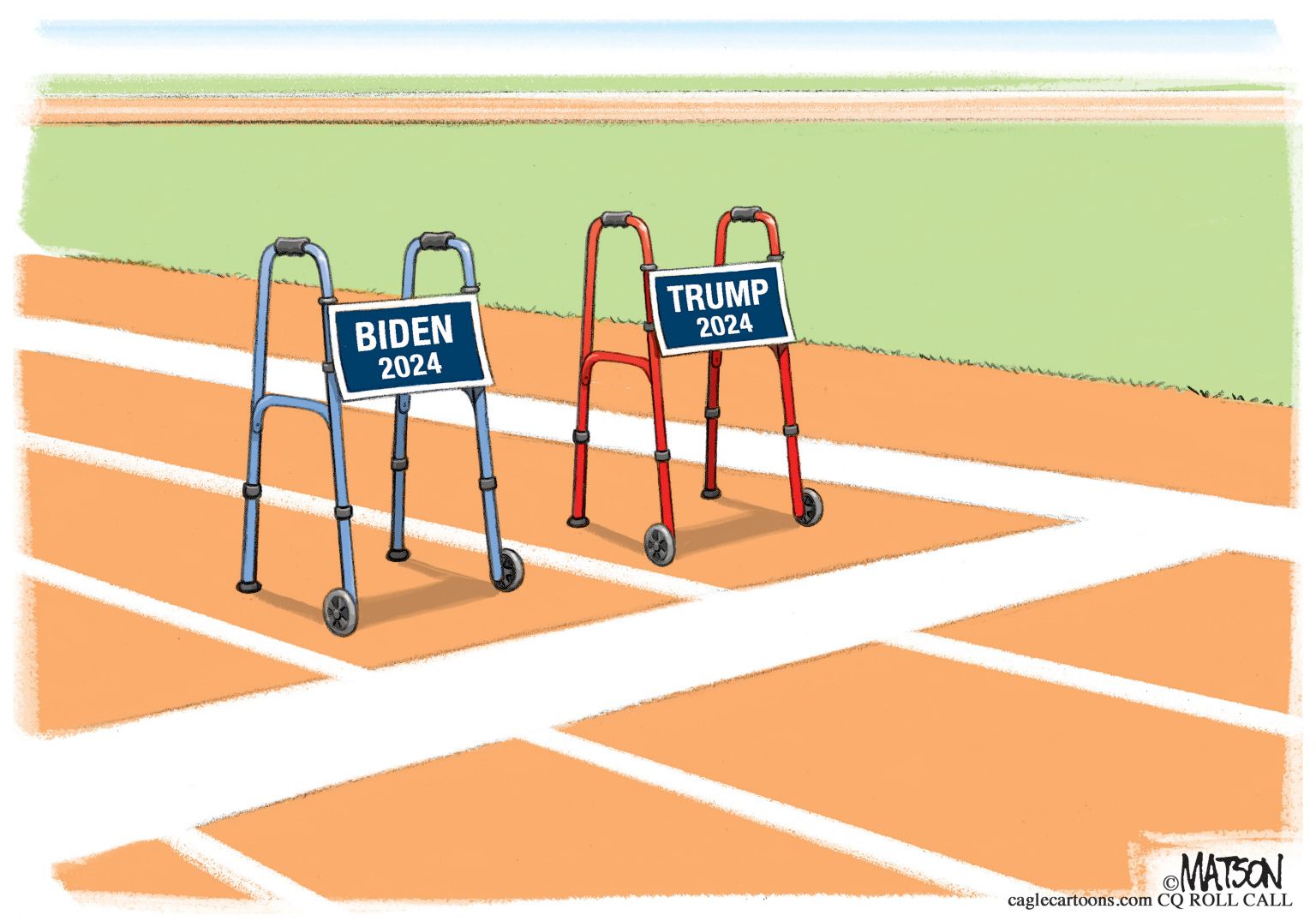 At The Biden Trump 2024 Starting Line Editorial Cartoon