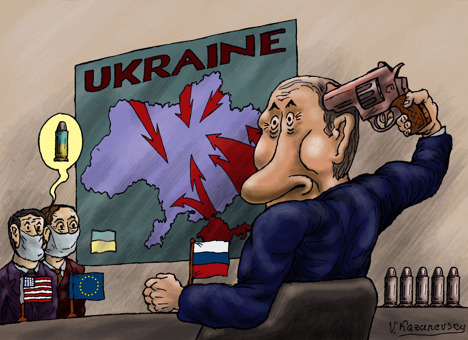 Russia Ukraine Roulette Political Cartoon