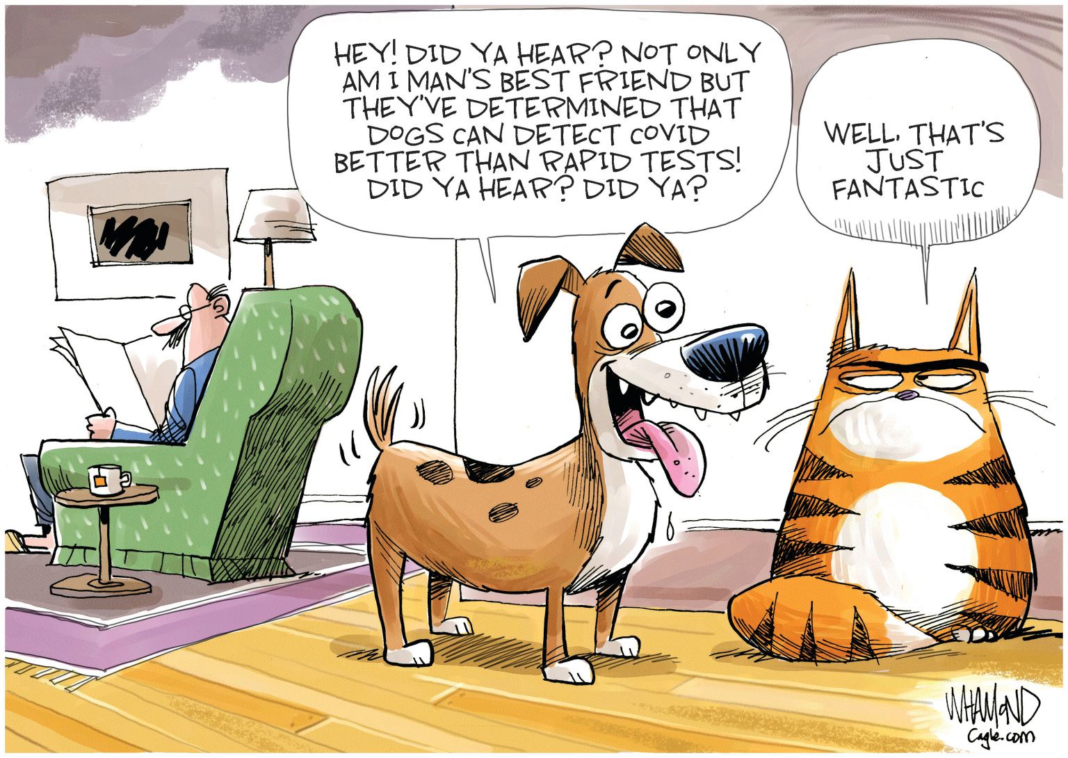 Dogs Can Detect Covid - newsjustin.press - editorial cartoon