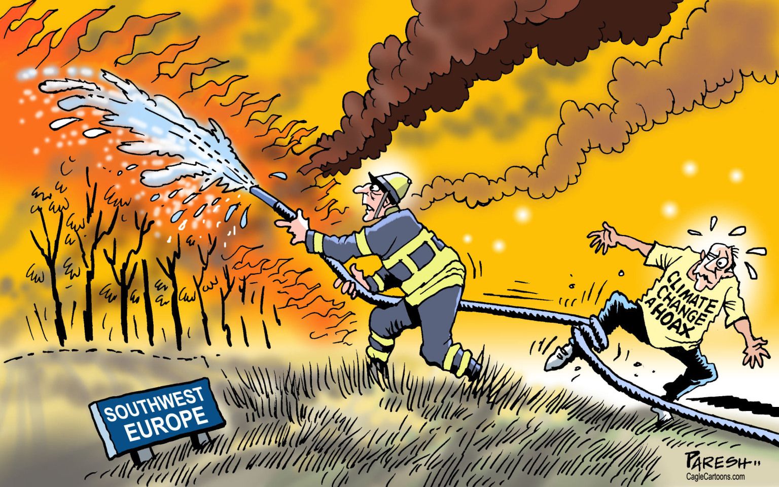 Wildfires in Europe - newsjustin.press - editorial cartoon