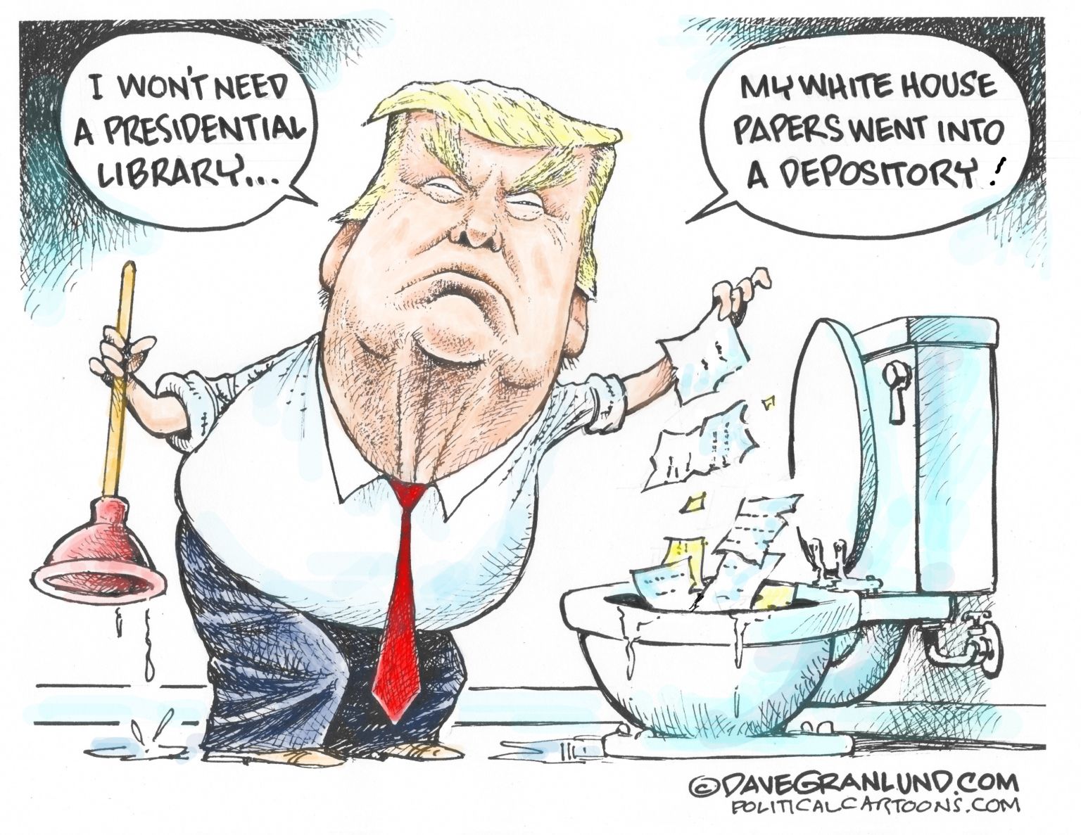 Trump flushed White House docs - newsjustin.press - editorial cartoon