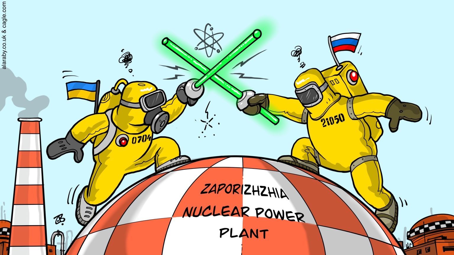 Zaporizhzhia nuclear power plant - editorial cartoon - newsjustin.press