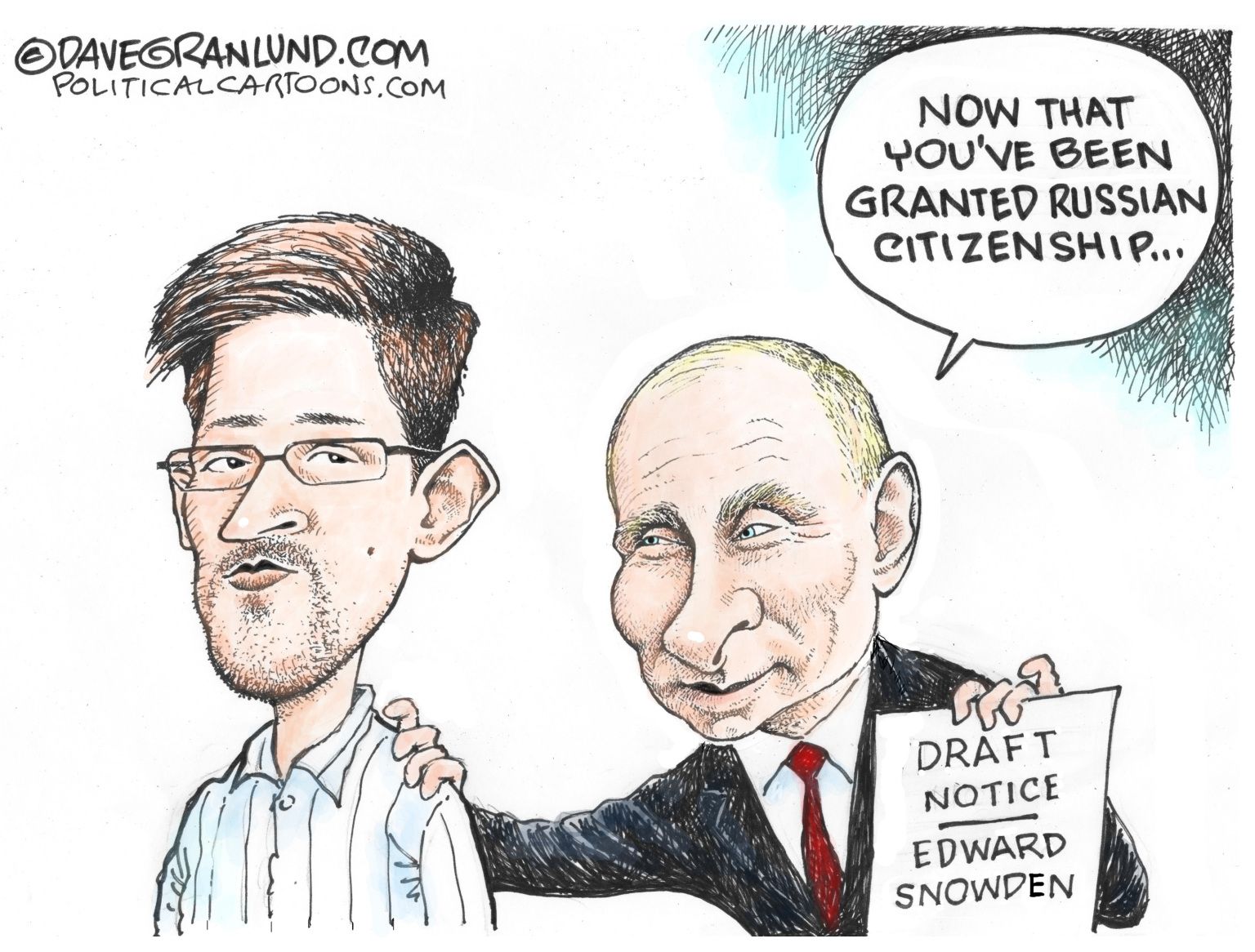 Snowden now Russian citizen - newsjustin.press - editorial cartoon