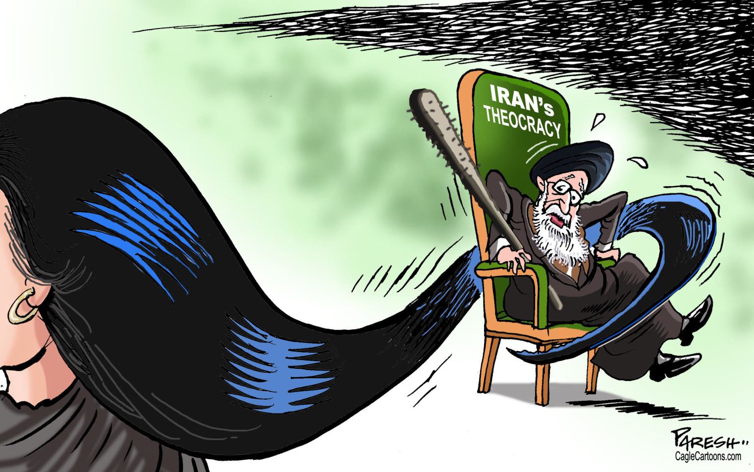 Iranian women protest - newsjustin.press - editorial cartoon