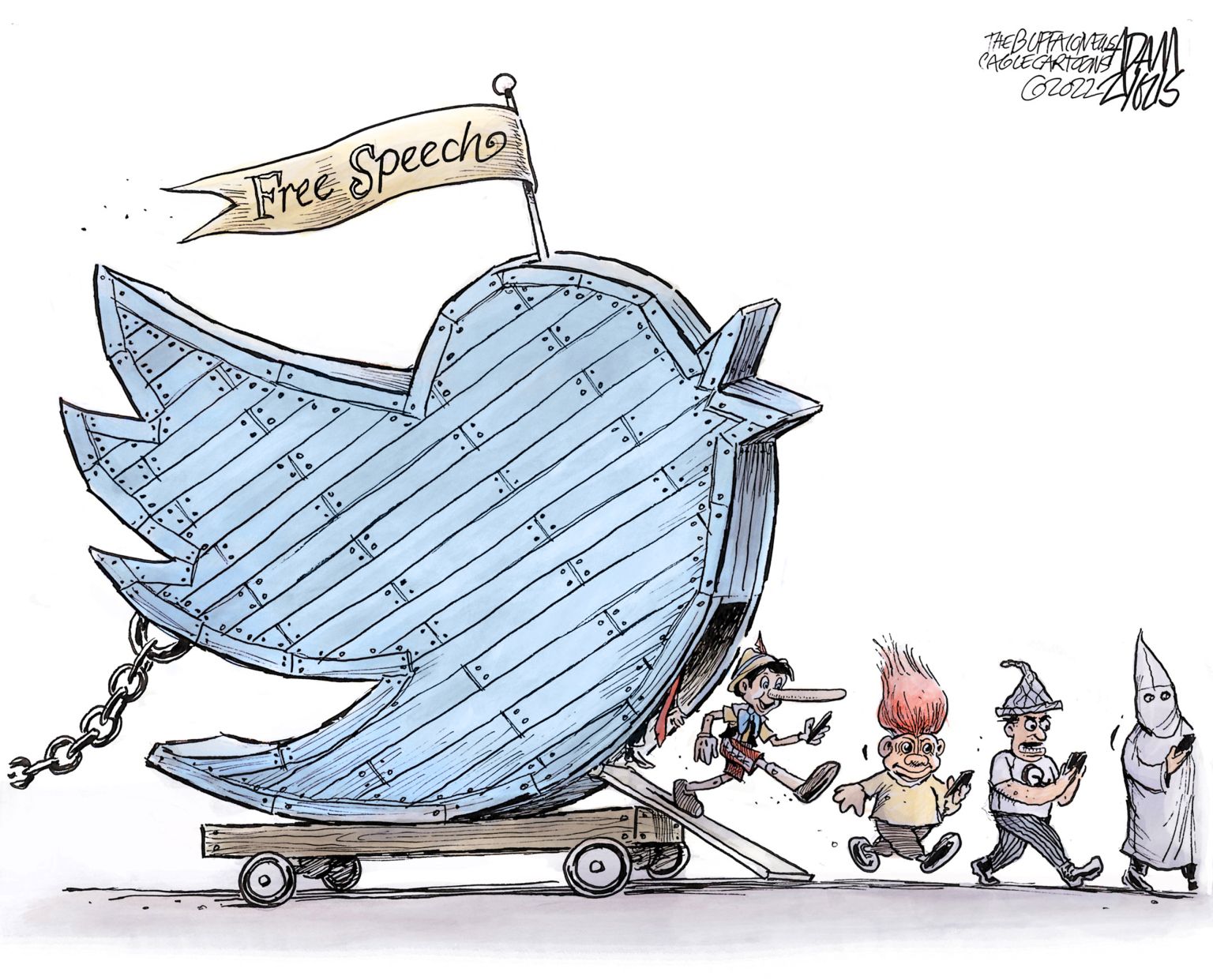 Trojan Tweet - newsjustin.press editorial cartoon