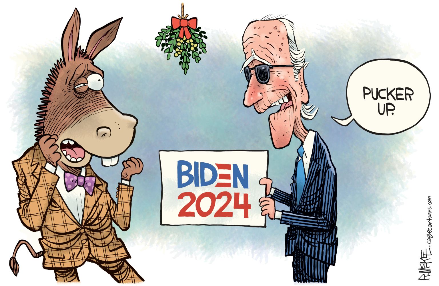 Biden Mistletoe - newsjustin.press editorial cartoon