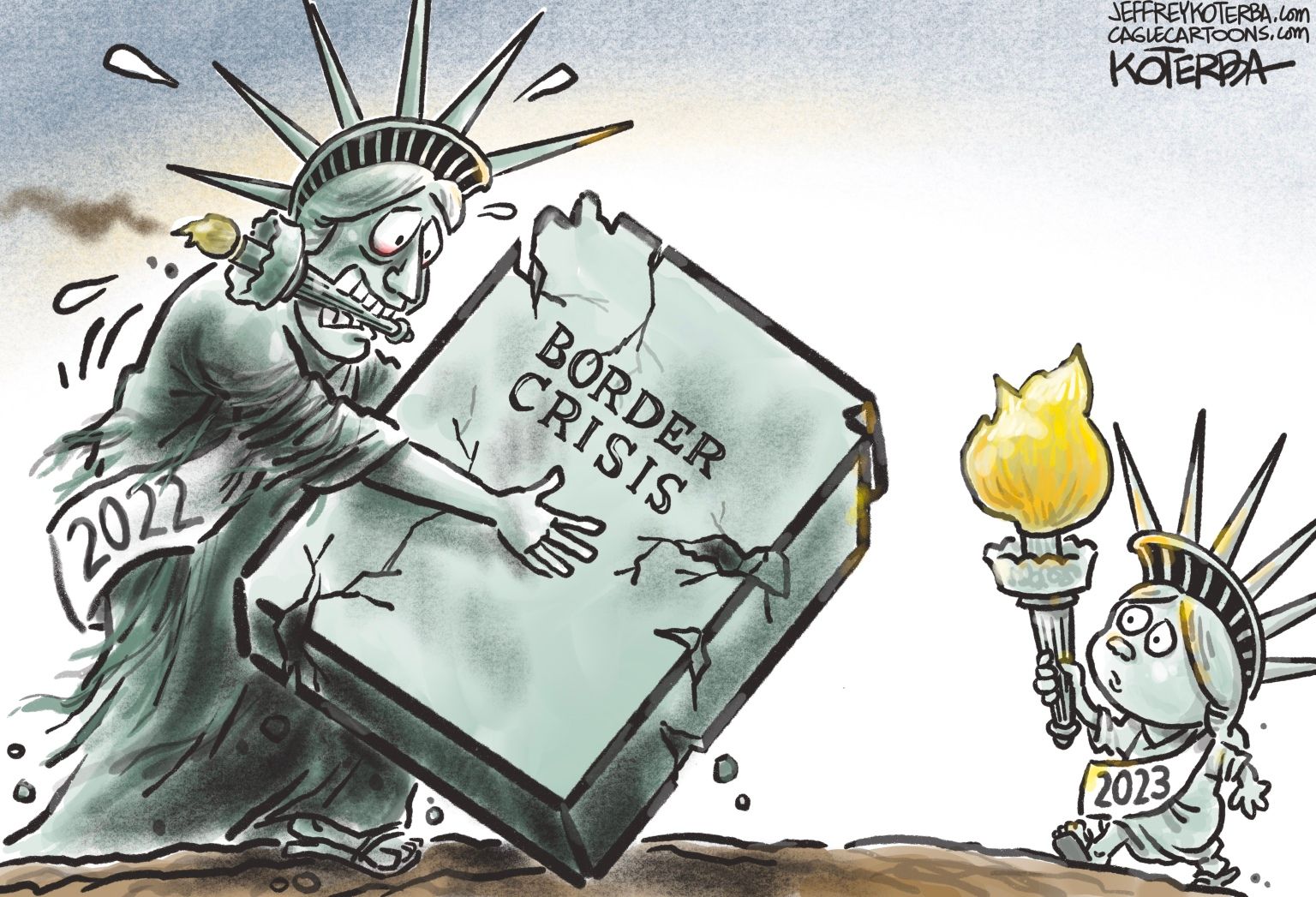 Border Crisis in the New Year - newsjustin.press - editorial political cartoon