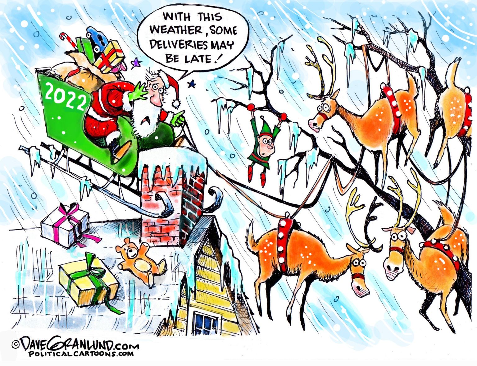 Christmas 2022 bad weather - newsjustin.press - editorial cartoon
