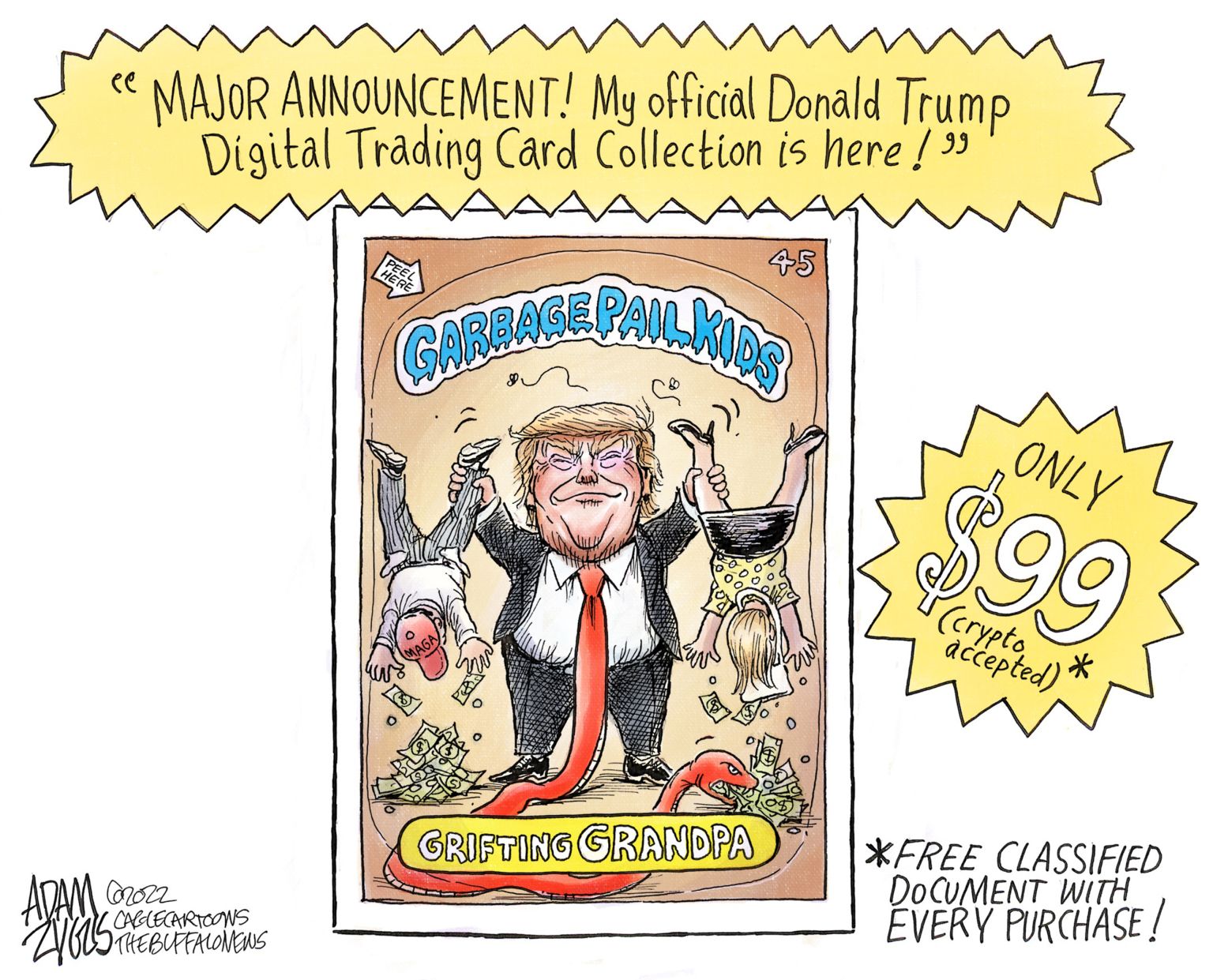 Trump Trading Cards - newsjustin.press - political editorial cartoon