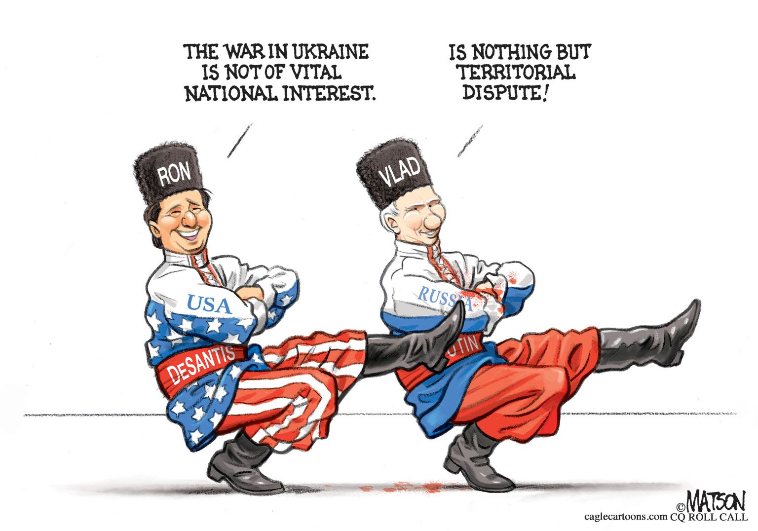 Ron and Vlad Dance in Lockstep on Ukraine - newsjustin.press - editorial political cartoon