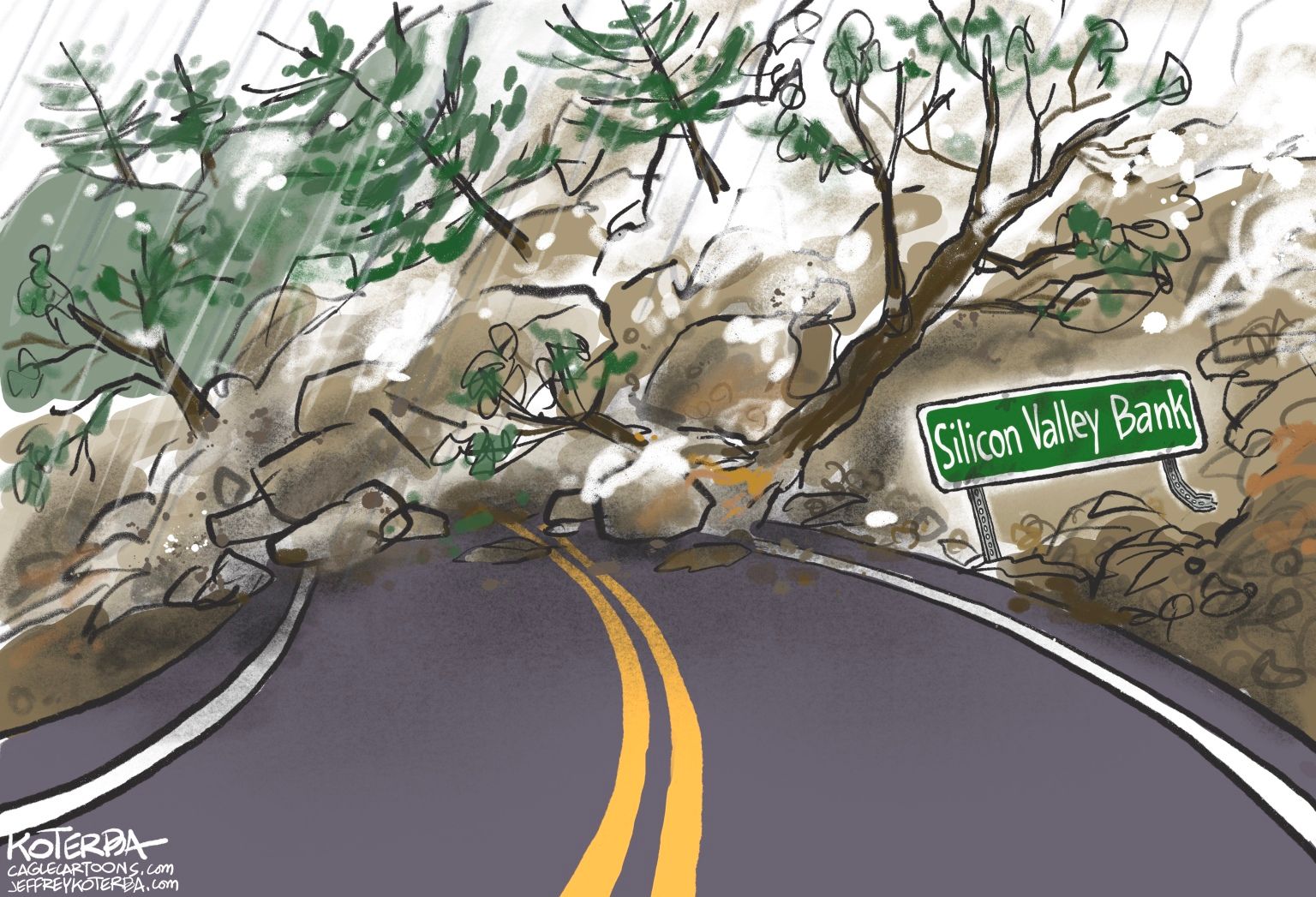 The Collapse of Silicon Valley Bank - newsjustin.press - editorial political cartoon