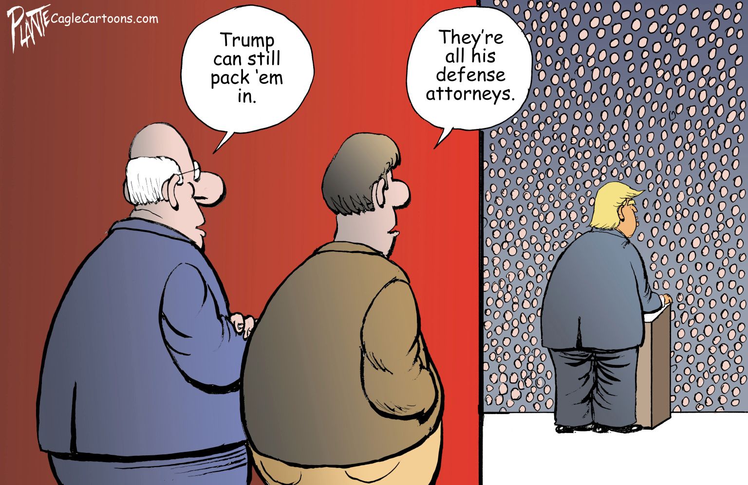 newsjustin.press - Trump can still pack 'em in by Bruce Plante, PoliticalCartoons.com