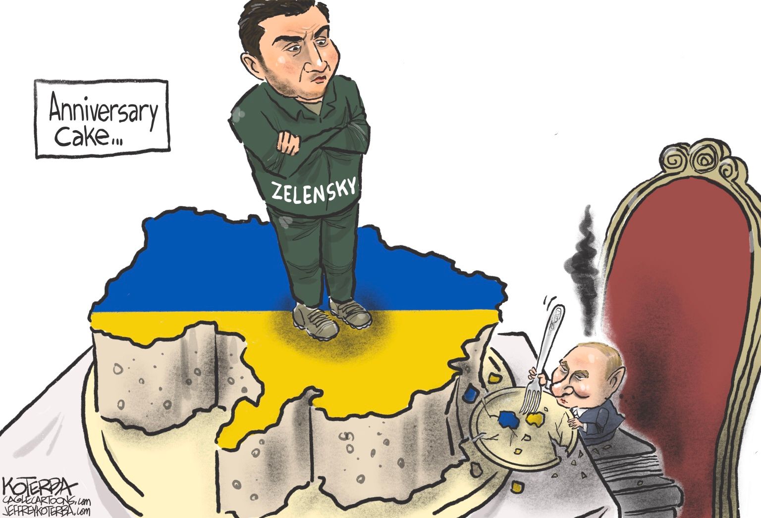Ukraine One Year Later - newsjustin.press - editorial political cartoon
