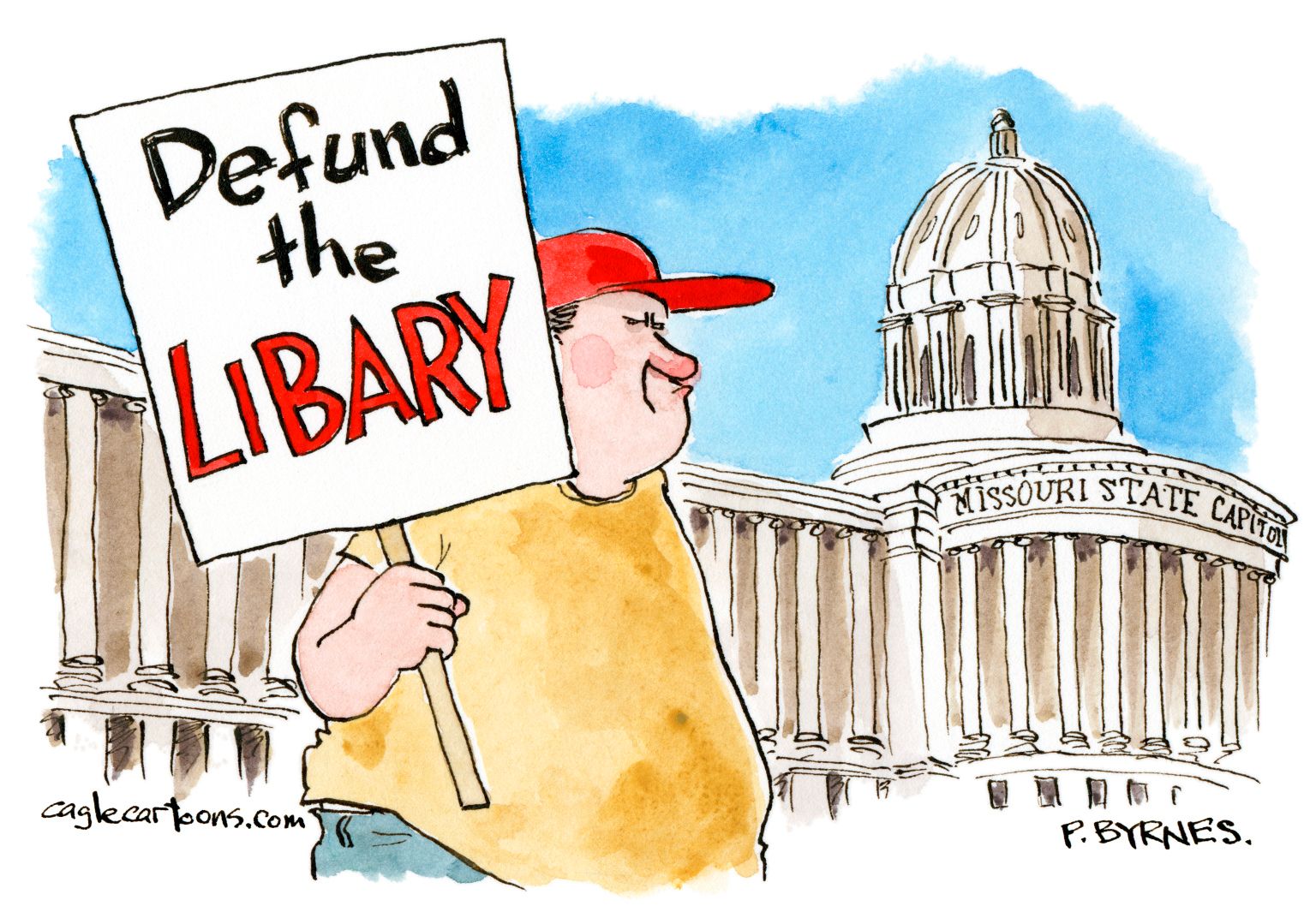 Defund the Libary - newsjustin.press - editorial cartoon