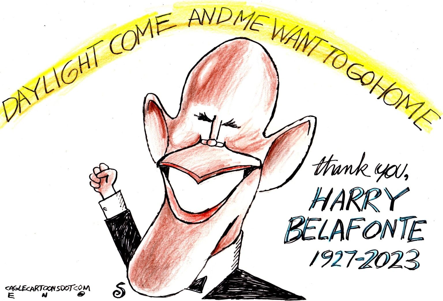 newsjustin.press - editorial political cartoon HARRY BELAFONTE