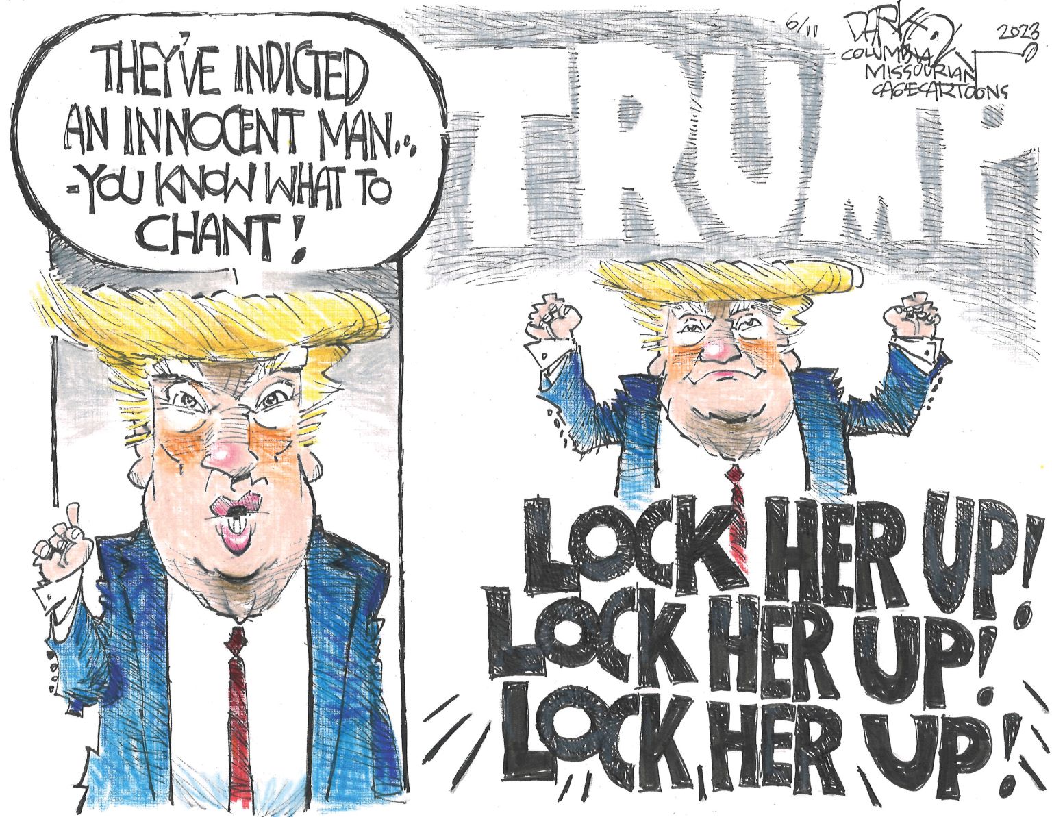 Lock her up  - newsjustin.press - editorial cartoon
