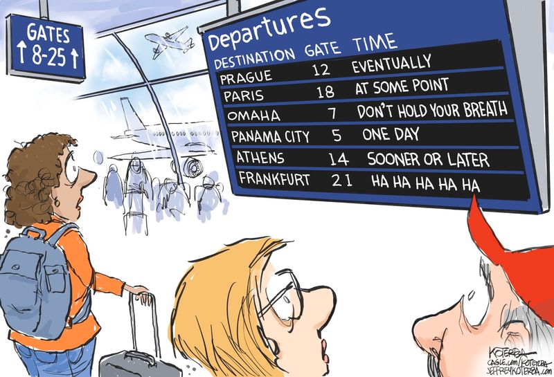 Flight Delays - newsjustin.press - editorial cartoon